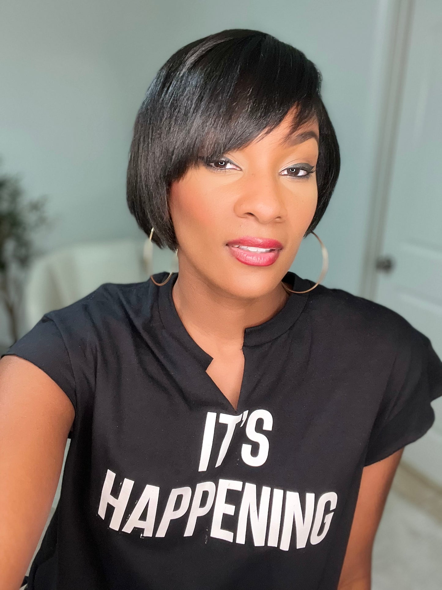 It’s Happening Tee - Black/ White Letter
