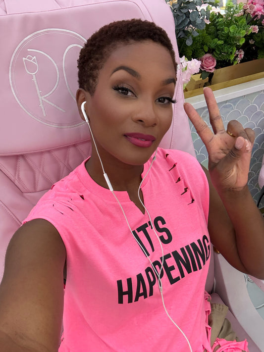 It’s Happening Tee - Pink / Black Letter