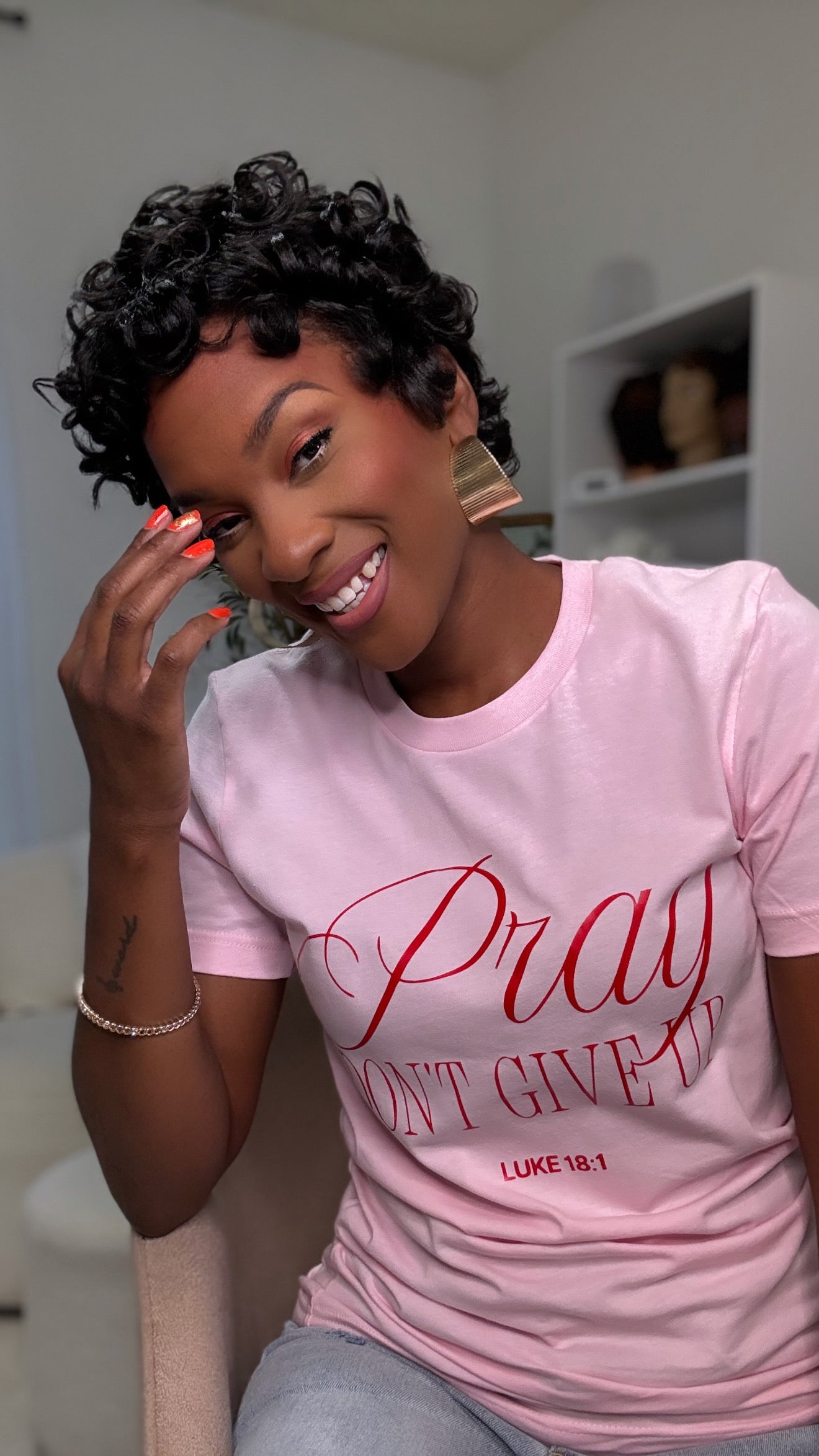 Pray Don’t Give Up Tee - Pink/Red Letters